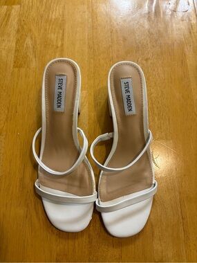 Steve Madden White Double-Strap Slide Mules